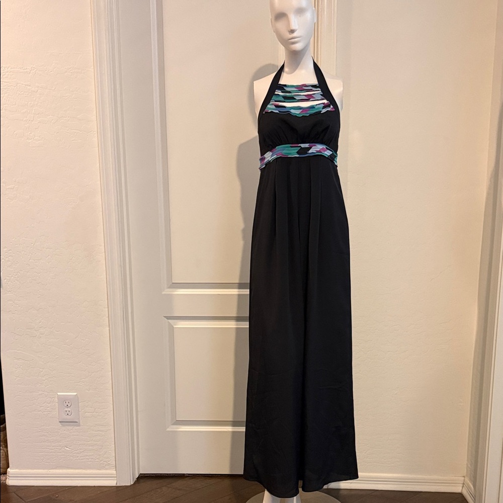BCBGeneration Black Maxi Dress with Multicolor Bodice